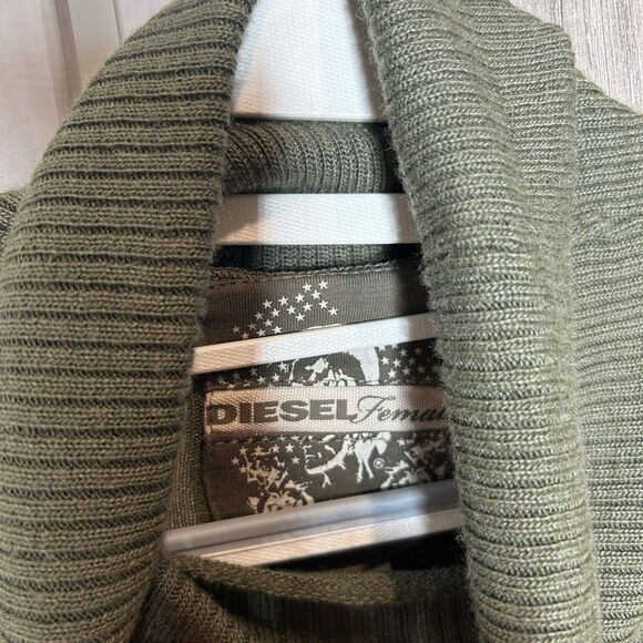 Diesel Sweater Dress Sz XS Cowl Neck Elbow Patch Short Green Color Made in Italy - Picture 3 of 9
